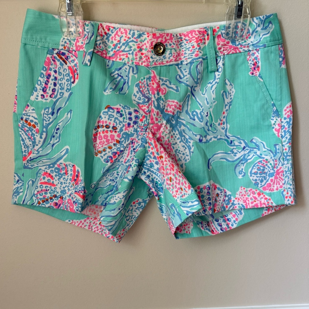 Lilly Pulitzer Pink and Blue Bermuda Shorts Vibrant Floral Pattern